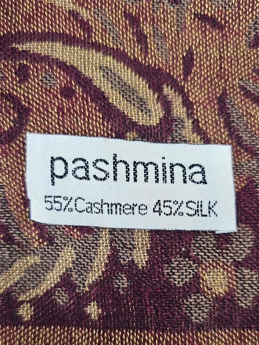 Cashmere Silk Pashmina Scarf Brown Paisley Floral Fringe Wrap Shawl Festival